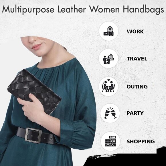 Top Handle Handbags For Women with Dust Bag Black  Holland Full Grain Leather - Picture 5 of 9